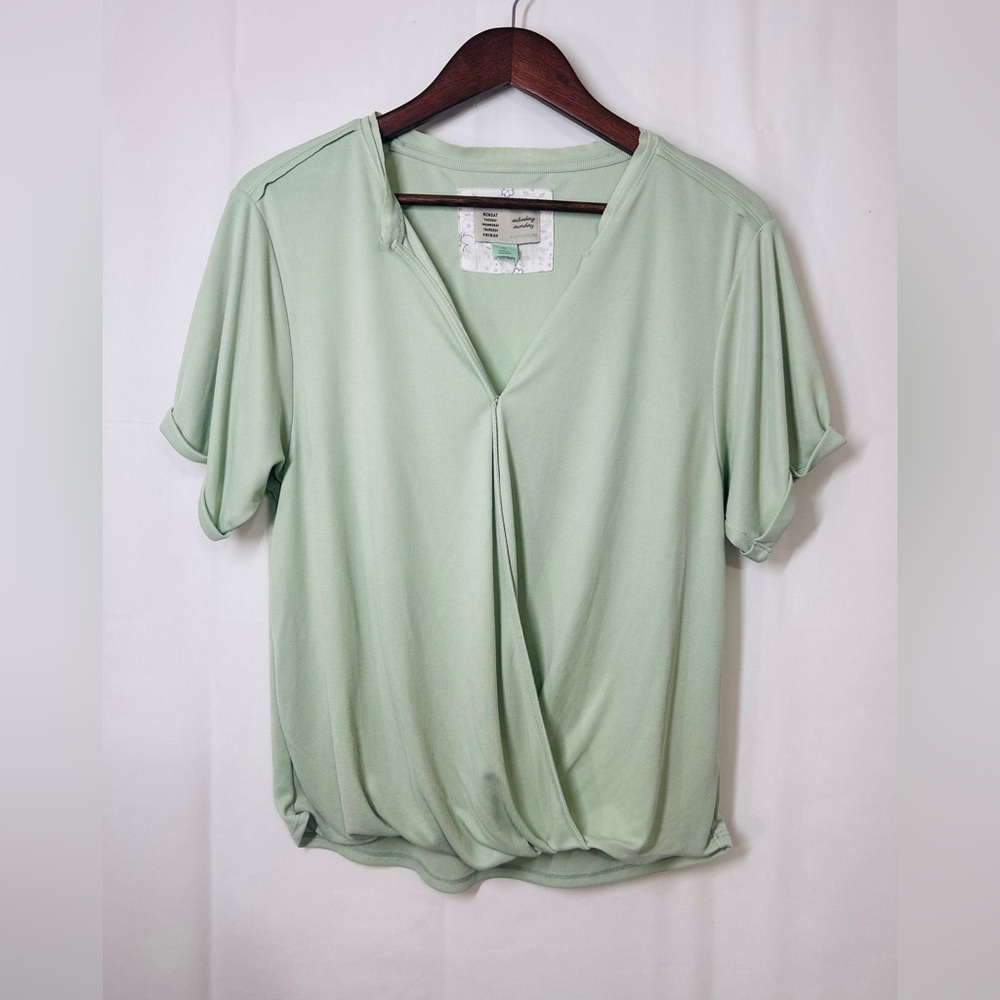 Saturday Sunday by ANTHROPOLOGIE Clarissa Wrap Top XS Mint Green Short Sleeve